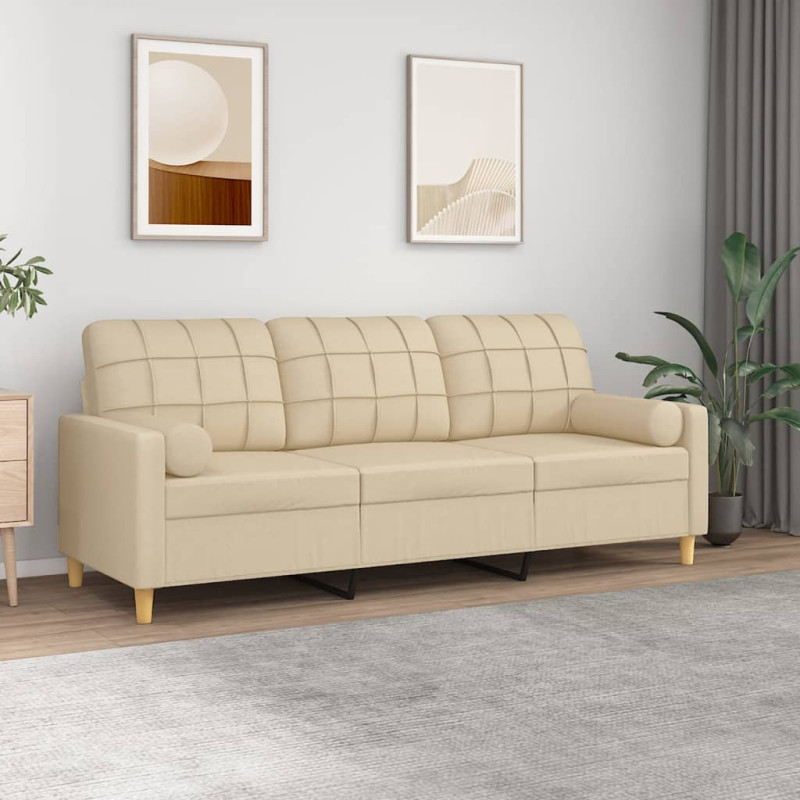 3-osobowa sofa z poduszkami, kremowa, 180 cm, tkanina