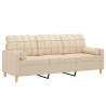 3-osobowa sofa z poduszkami, kremowa, 180 cm, tkanina