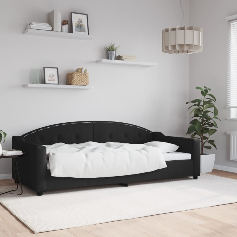 Sofa z funkcją spania, czarna, 90x200 cm, obita tkaniną