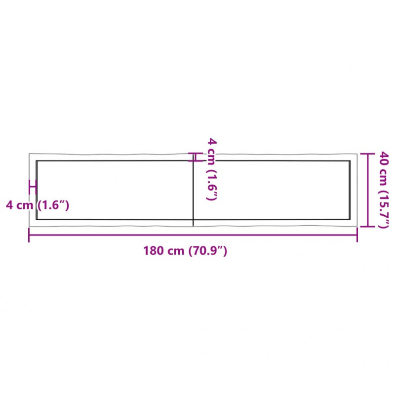 Blat stołu, 180x40x(2-6)cm, surowy lity dąb naturalną krawędzią