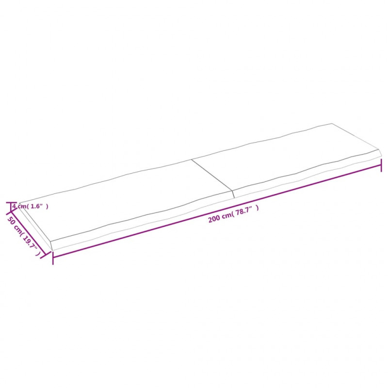 Blat stołu, 200x50x(2-4)cm surowy, lity dąb naturalną krawędzią