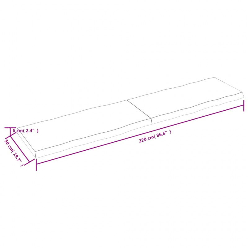 Blat stołu, 220x50x(2-6)cm, surowy lity dąb naturalną krawędzią