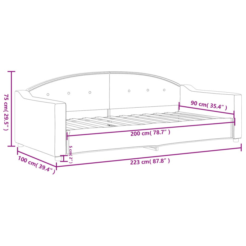 Sofa z funkcją spania, czarna, 90x200 cm, obita tkaniną