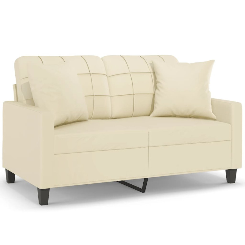 2-osobowa sofa z poduszkami, kremowa, 120 cm, sztuczna skóra
