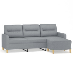 3-osobowa sofa z podnóżkiem, jasnoszara, 180 cm, tkaniną