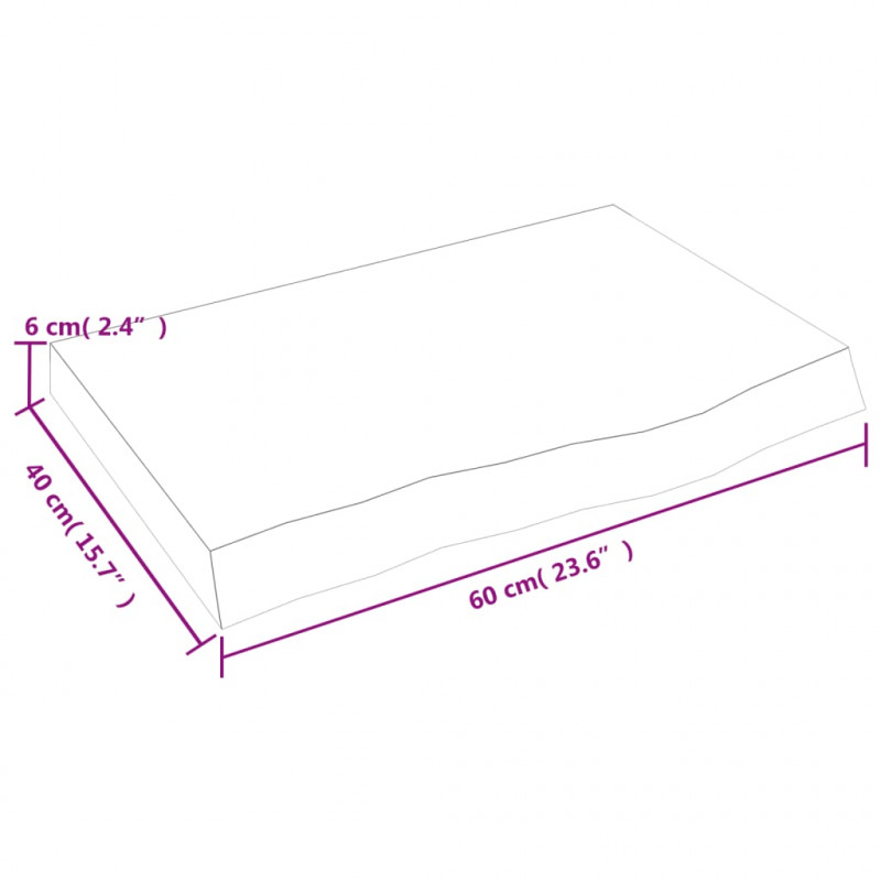 Blat stołu, 60x40x(2-6) cm, surowe lite drewno dębowe