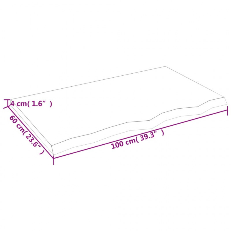 Blat stołu, 100x60x(2-4) cm, surowe lite drewno dębowe