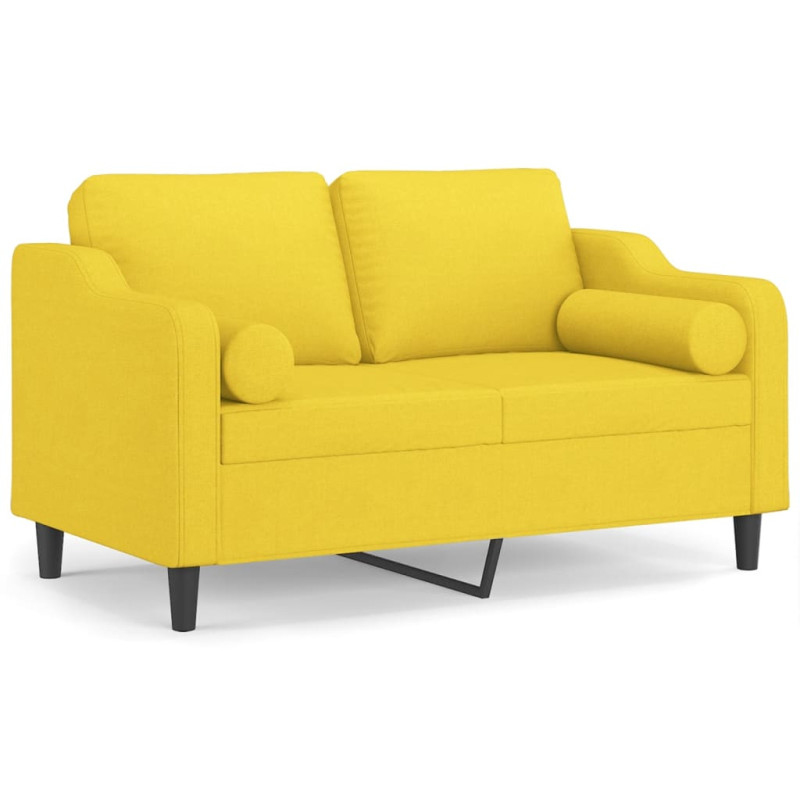 2-osobowa sofa z poduszkami, jasnożółta, 120 cm, tkanina