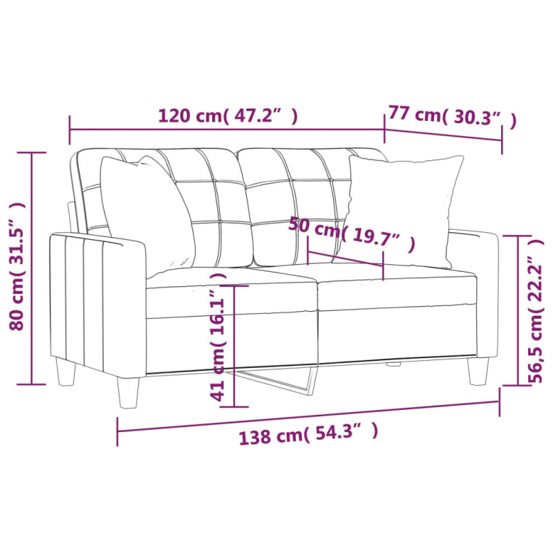 2-osobowa sofa z poduszkami, cappuccino, 120 cm, sztuczna skóra