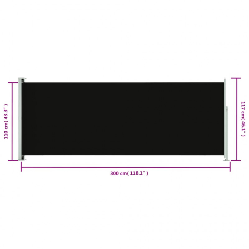 Wysuwana markiza boczna na taras, 117 x 300 cm, czarna