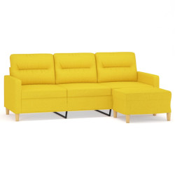 3-osobowa sofa z podnóżkiem, jasnożółty, 180 cm, tkaniną