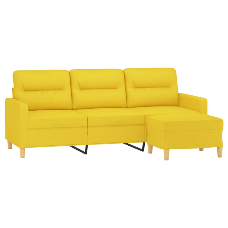 3-osobowa sofa z podnóżkiem, jasnożółty, 180 cm, tkaniną