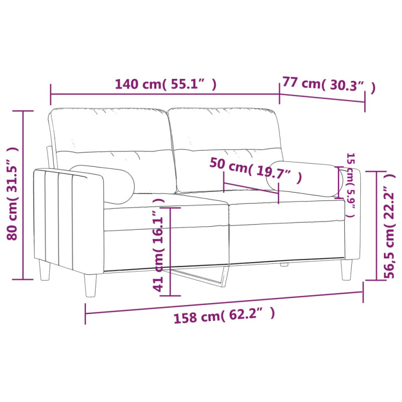 2-osobowa sofa z poduszkami, taupe, 140 cm, tkanina