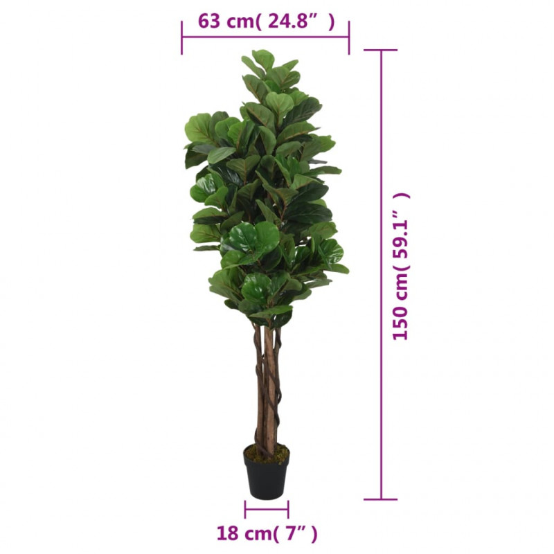 Sztuczny figowiec dębolistny, 180 liści, 150 cm, zielony