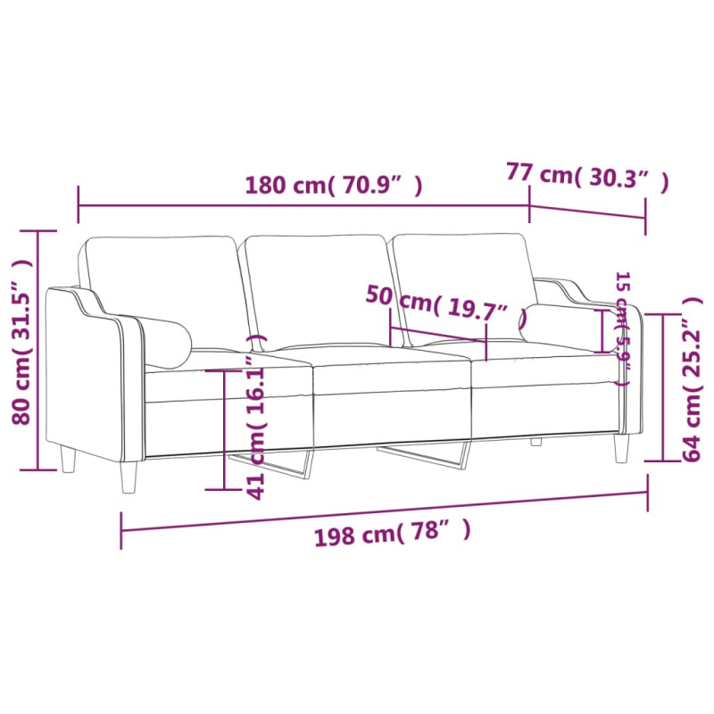 3-osobowa sofa z poduszkami, ciemnoszara, 180 cm, tkanina