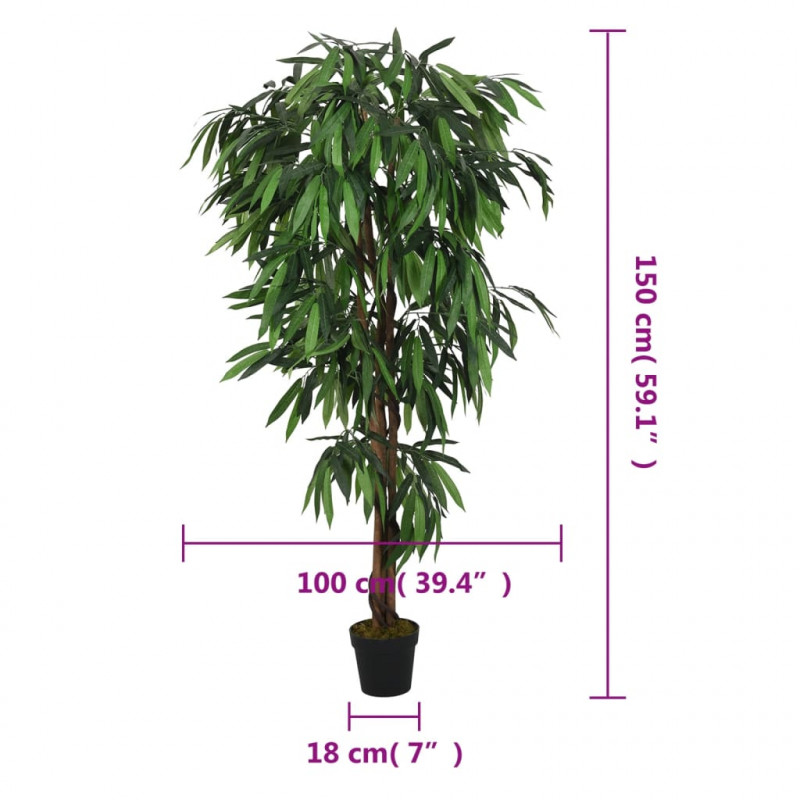 Sztuczne drzewko mango, 600 liści, 150 cm, zielone