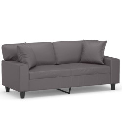 2-osobowa sofa z poduszkami, szara, 140 cm, sztuczna skóra