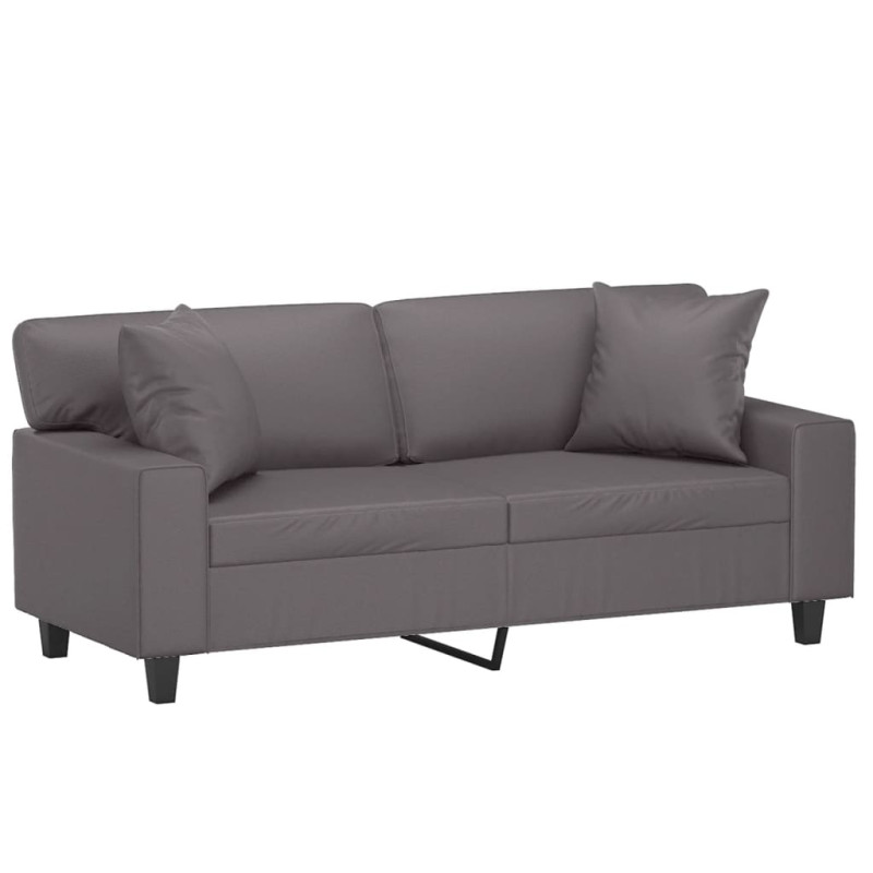2-osobowa sofa z poduszkami, szara, 140 cm, sztuczna skóra