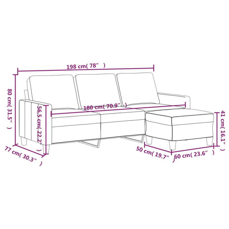 3-osobowa sofa z podnóżkiem, winna czerwień, 180 cm, ekoskóra