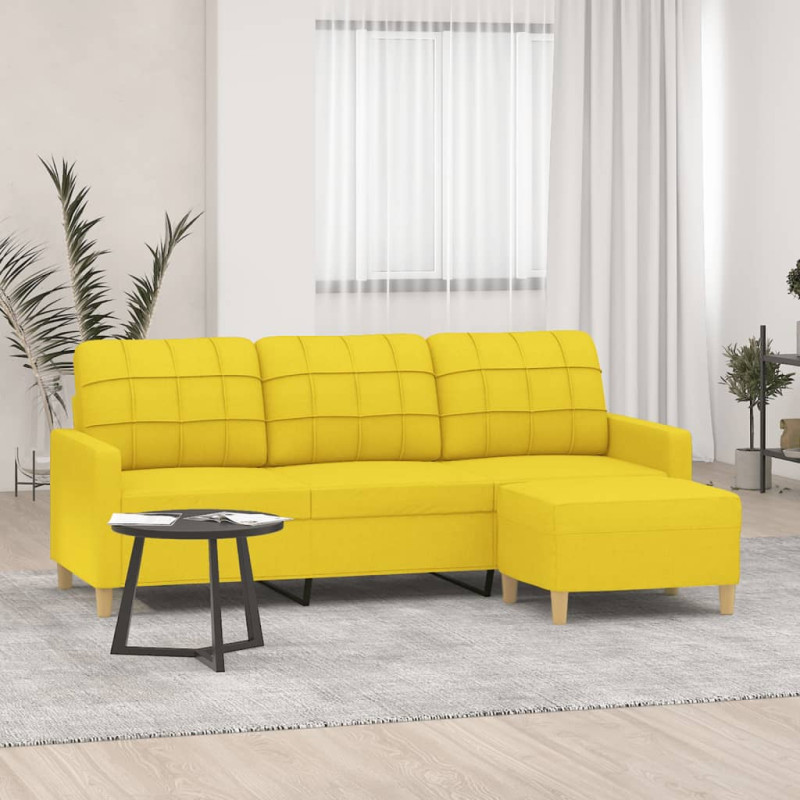 3-osobowa sofa z podnóżkiem, jasnożółty, 180 cm, tkaniną