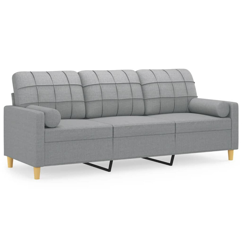 3-osobowa sofa z poduszkami, jasnoszara, 180 cm, tkanina