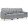 3-osobowa sofa z poduszkami, jasnoszara, 180 cm, tkanina
