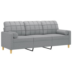 3-osobowa sofa z poduszkami, jasnoszara, 180 cm, tkanina