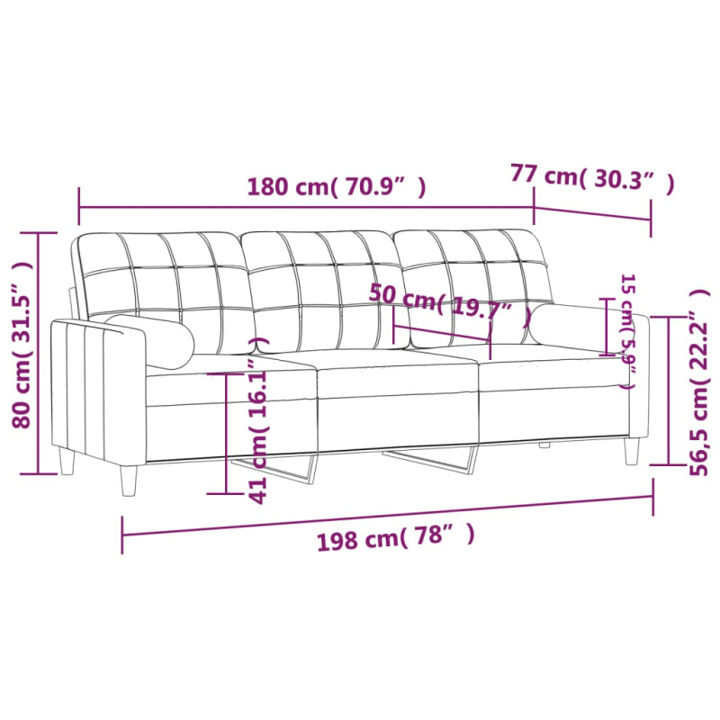 3-osobowa sofa z poduszkami, jasnoszara, 180 cm, tkanina