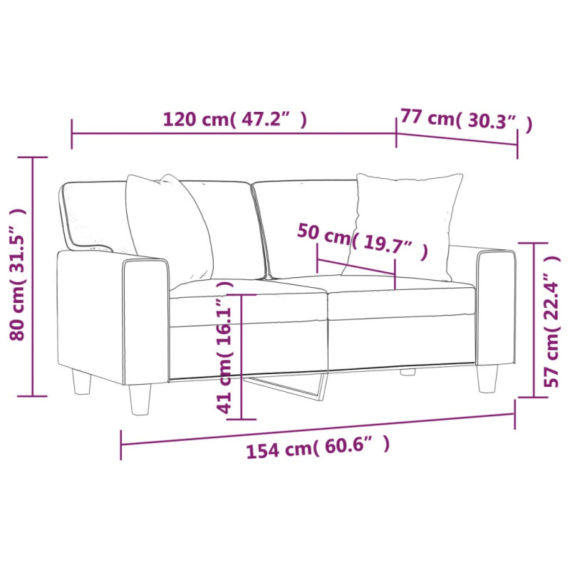 2-osobowa sofa z poduszkami, czarna, 120 cm, sztuczna skóra