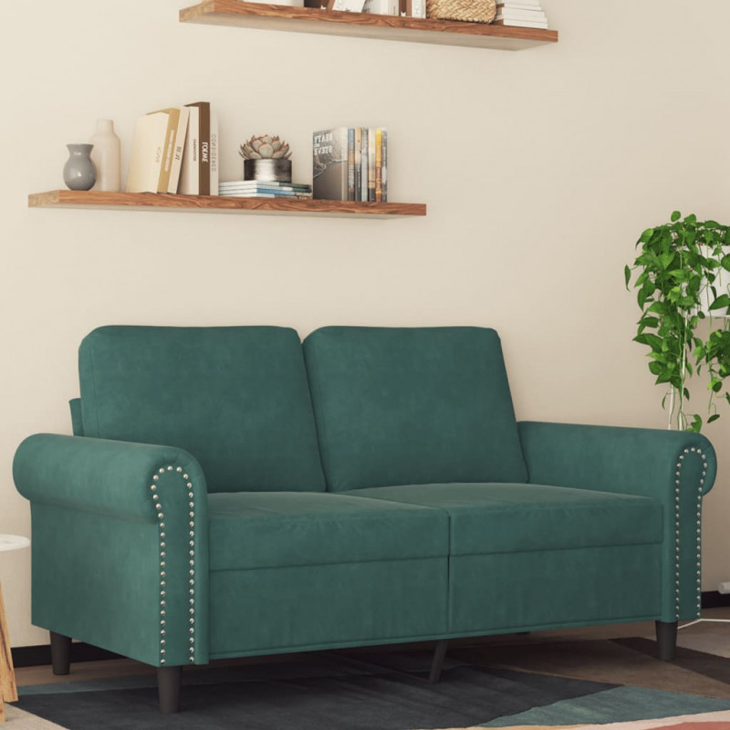 Sofa 2-osobowa, ciemnozielona, 120 cm, tapicerowana aksamitem