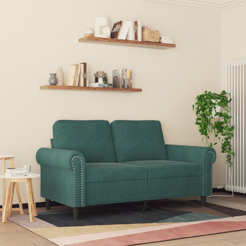 Sofa 2-osobowa, ciemnozielona, 120 cm, tapicerowana aksamitem
