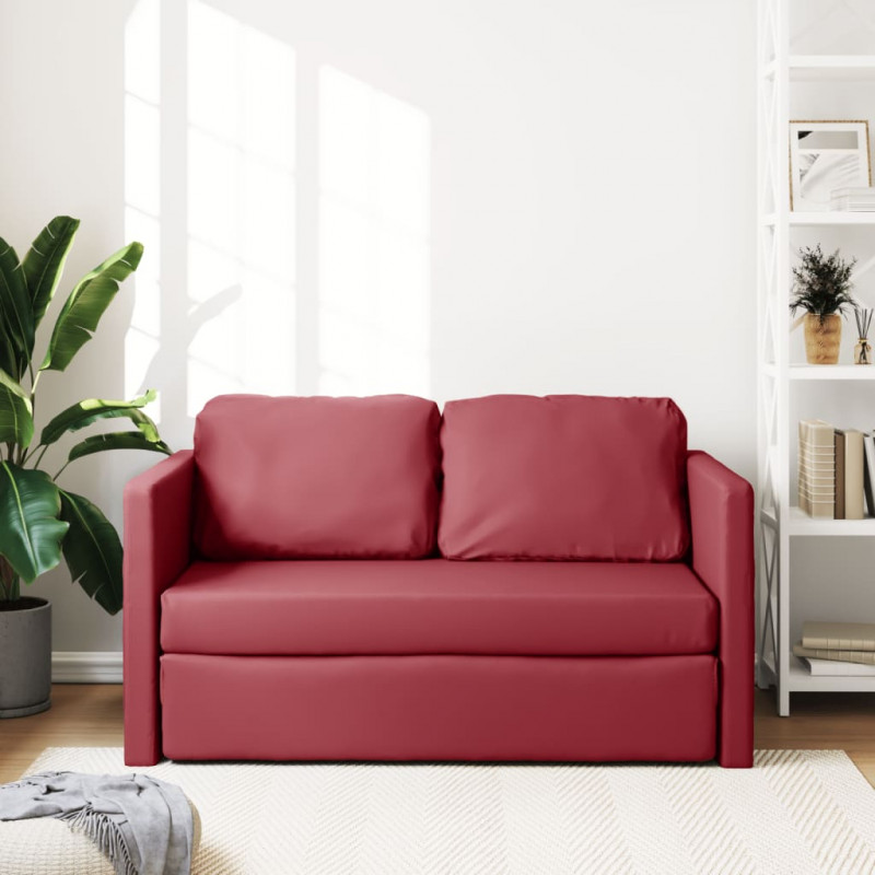Sofa podłogowa 2-w-1, kolor wina, 112x174x55 cm, sztuczna skóra
