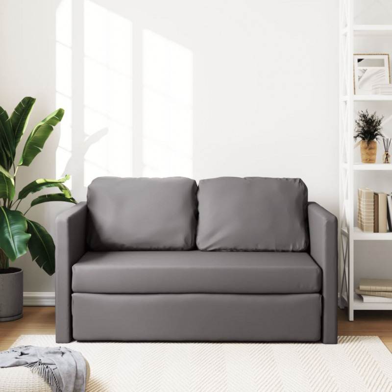 Sofa podłogowa 2-w-1, szara, 112x174x55 cm, sztuczna skóra