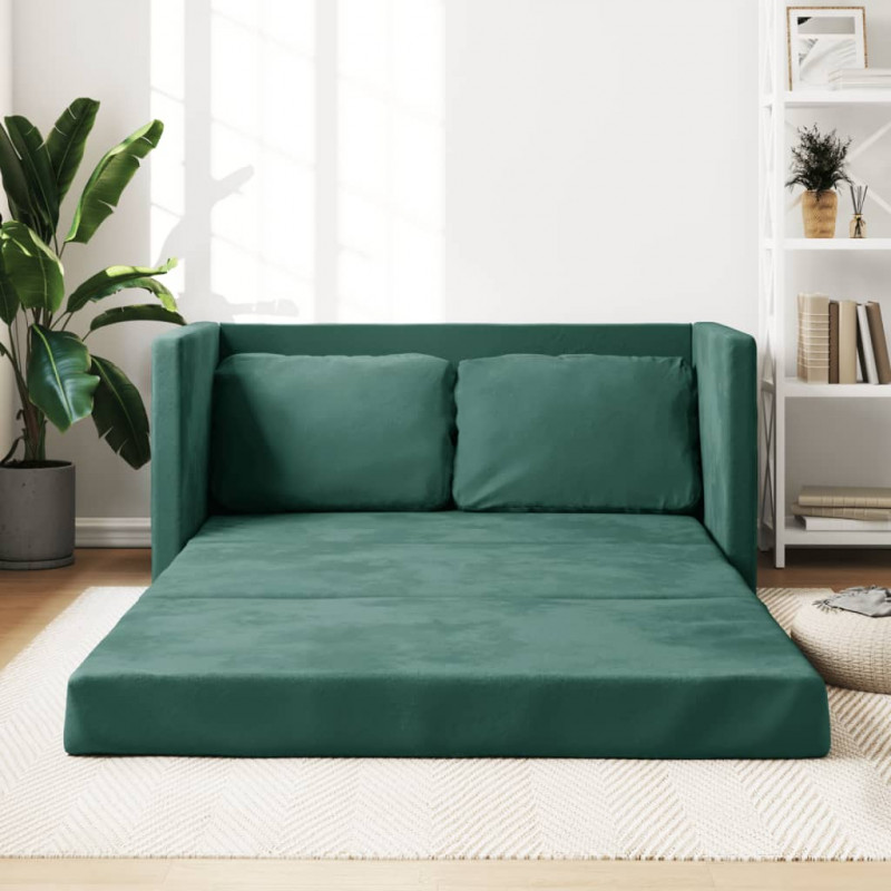Sofa podłogowa 2-w-1, ciemnozielona, 122x204x55 cm, aksamit