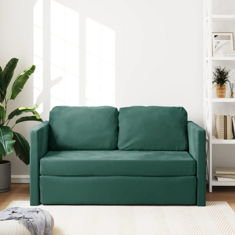 Sofa podłogowa 2-w-1, ciemnozielona, 122x204x55 cm, aksamit