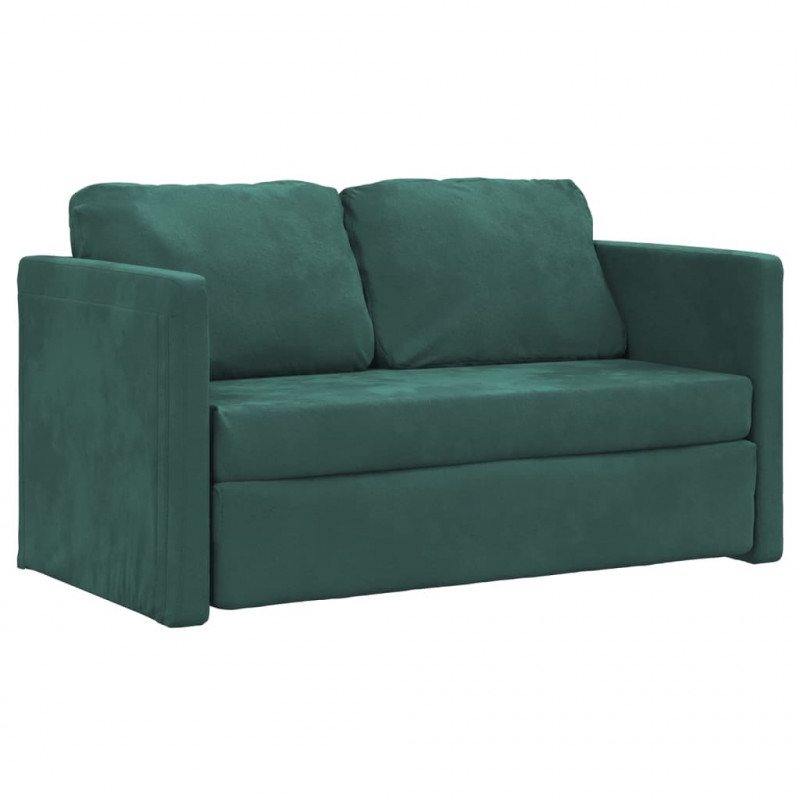 Sofa podłogowa 2-w-1, ciemnozielona, 122x204x55 cm, aksamit