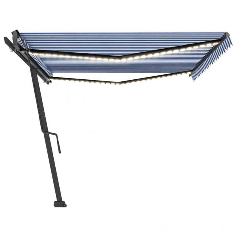 Ręcznie zwijana markiza z LED, 500 x 300 cm, niebiesko-biała