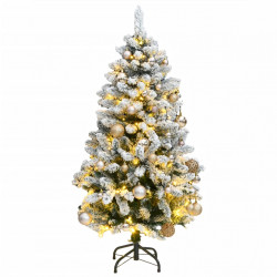 Sztuczna choinka na zawiasach, 150 lampek LED i bombki, 120 cm