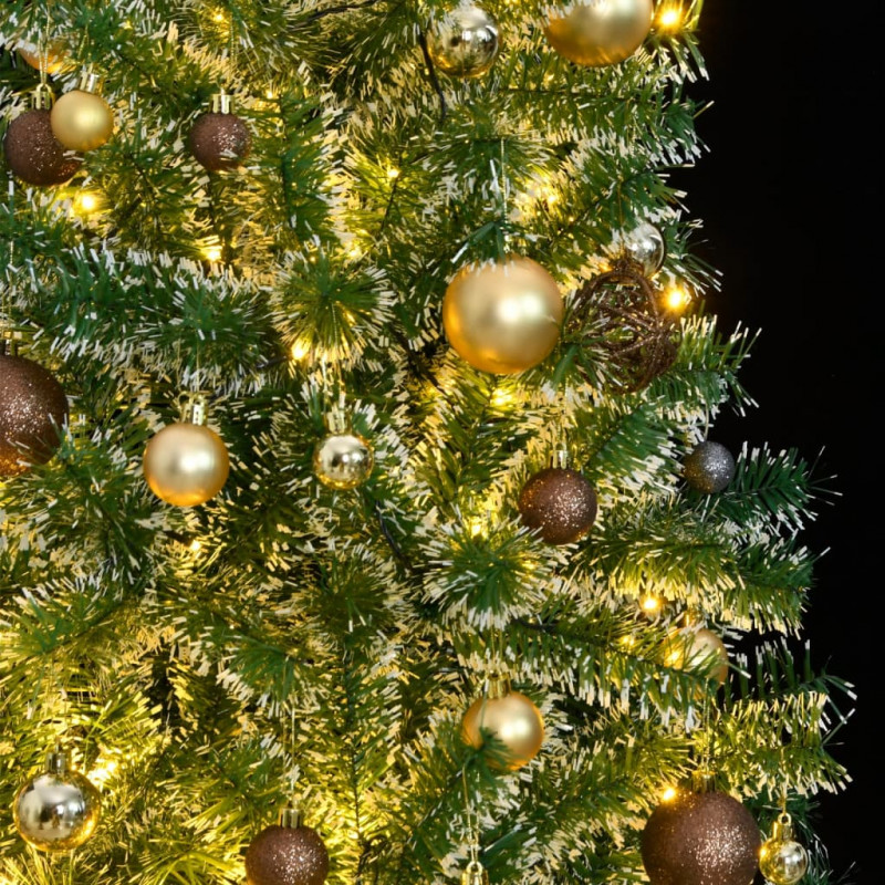 Sztuczna choinka z 300 LED, bombkami i śniegiem, 180 cm