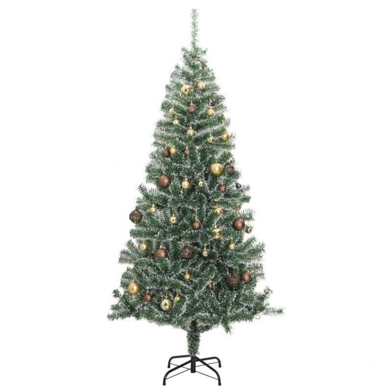 Sztuczna choinka z 300 LED, bombkami i śniegiem, 240 cm
