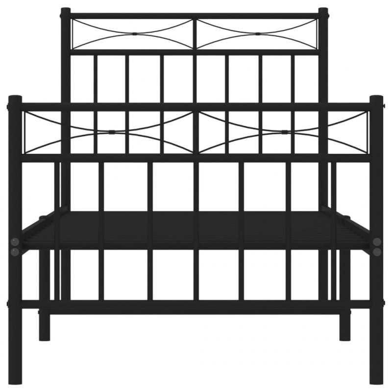 Metalowa rama łóżka z wezgłowiem i zanóżkiem, czarna, 75x190 cm