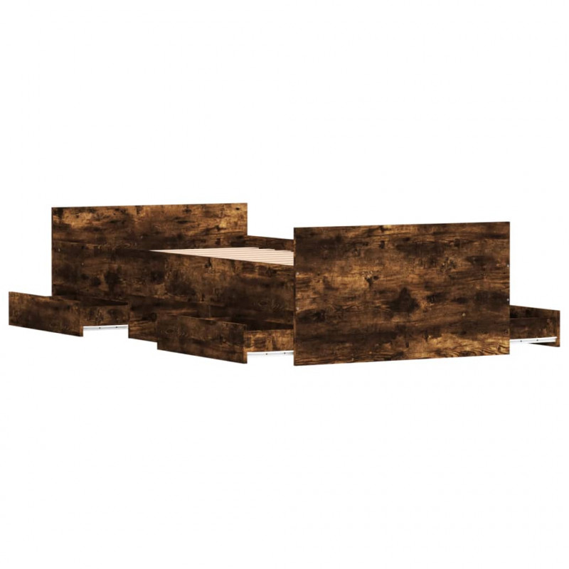 Rama łóżka z wezgłowiem i zanóżkiem, przydymiony dąb, 100x200cm