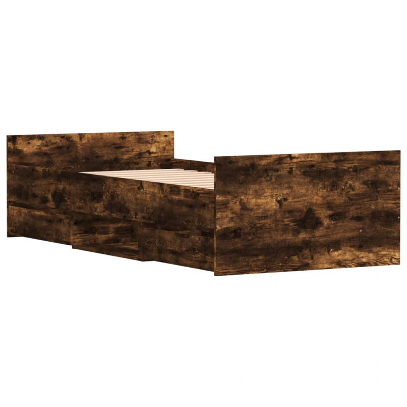 Rama łóżka z wezgłowiem i zanóżkiem, przydymiony dąb, 100x200cm