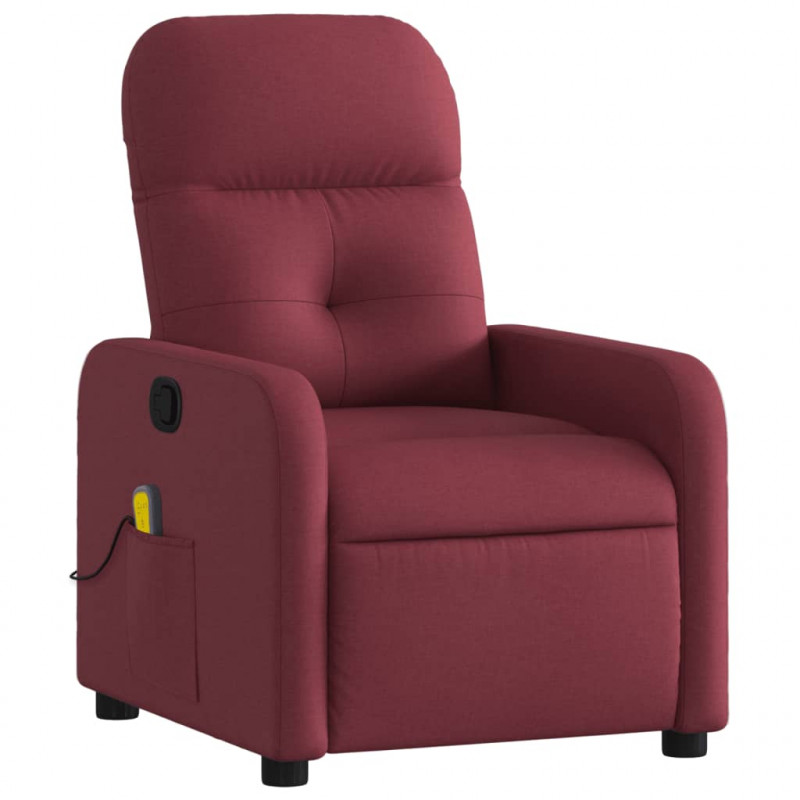 Rozkładany fotel masujący, winna czerwień, obity tkaniną