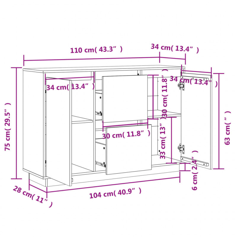 Szafka, 110x34x75 cm, lite drewno sosnowe