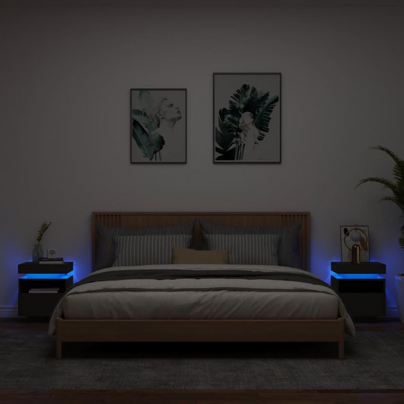 Szafki nocne z oświetleniem LED, 2 szt., czarne, 40x39x48,5 cm