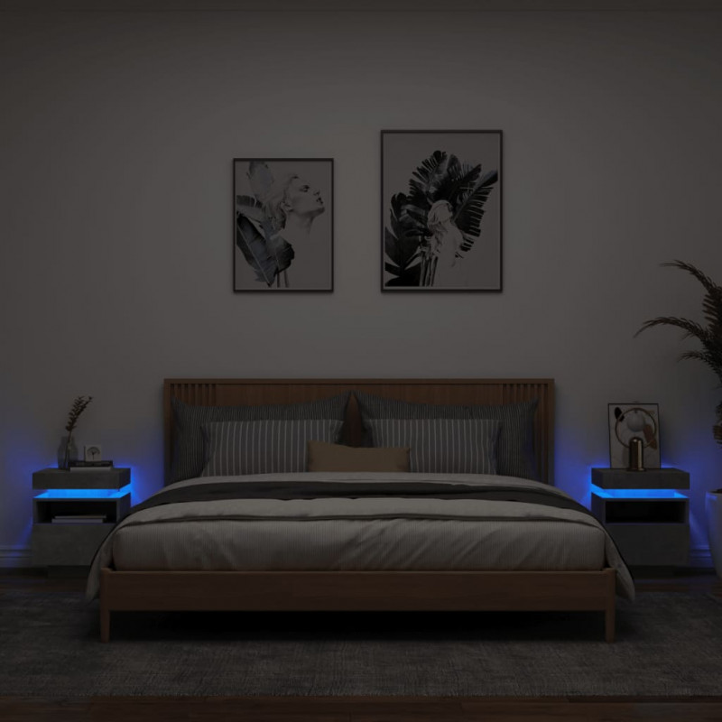Szafki nocne z LED, 2 szt., szarość betonu, 40x39x48,5 cm