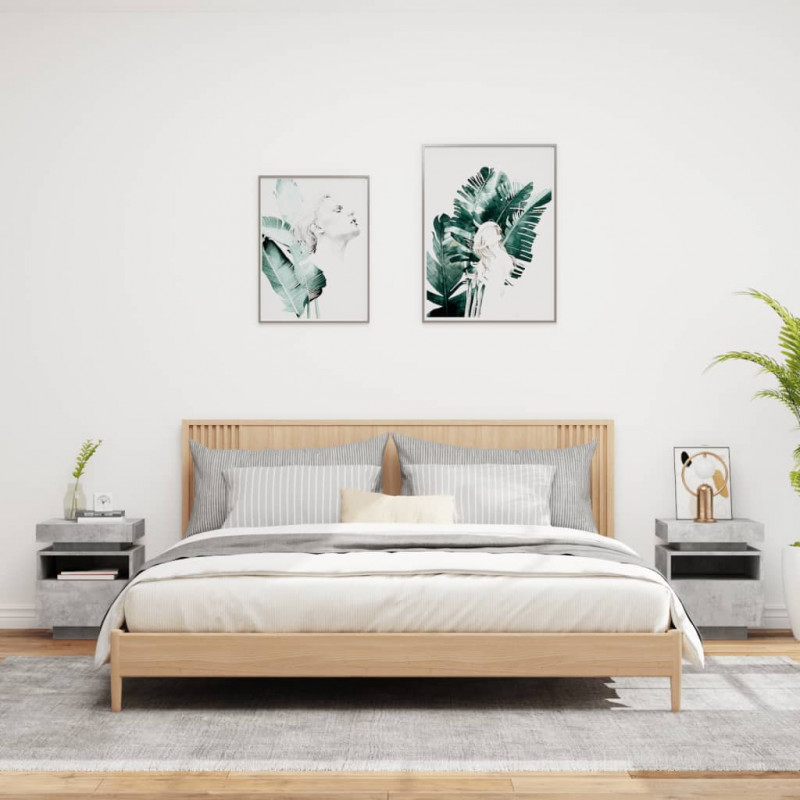 Szafki nocne z LED, 2 szt., szarość betonu, 40x39x48,5 cm