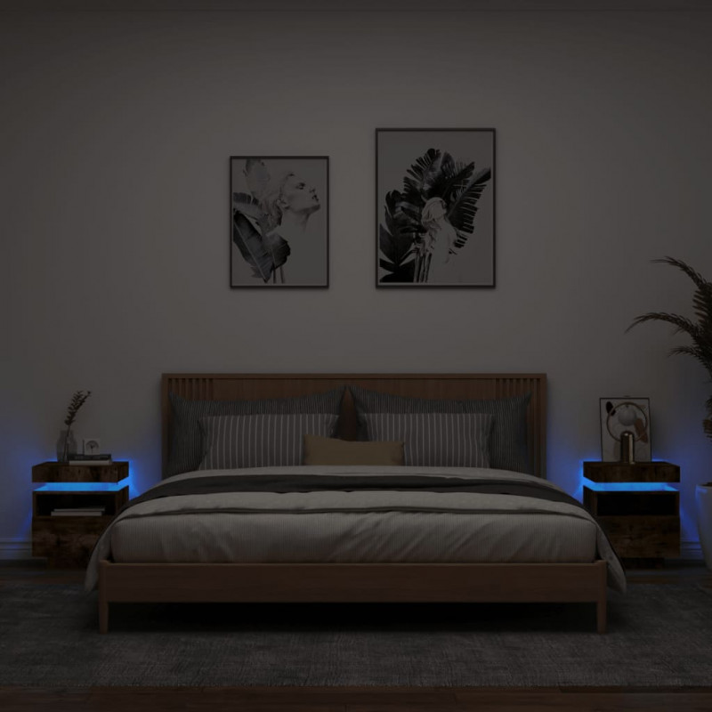 Szafki nocne z LED, 2 szt., przydymiony dąb, 40x39x48,5 cm