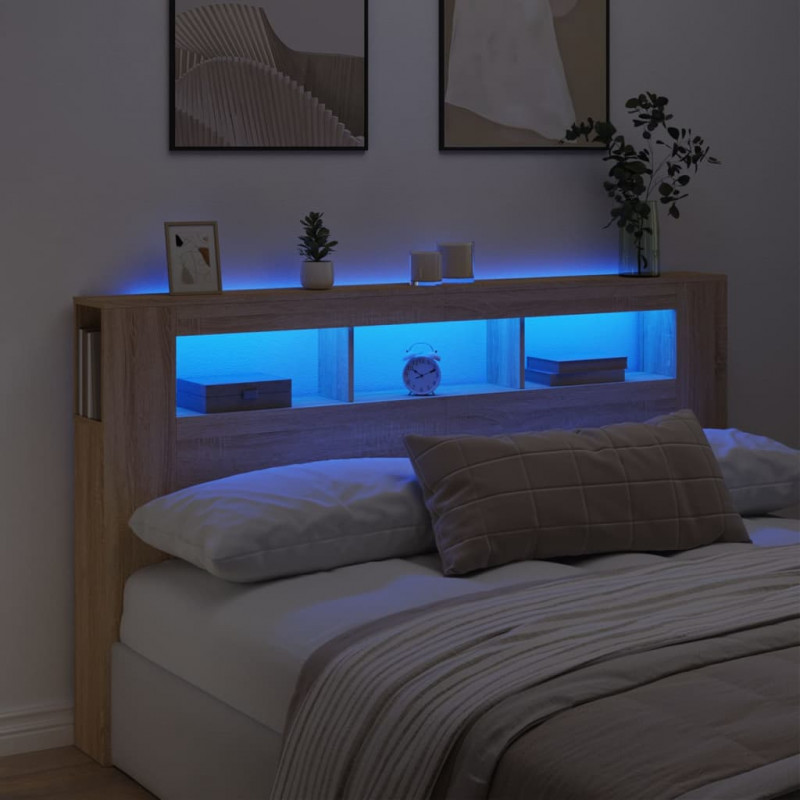 Wezgłowie łóżka z LED, dąb sonoma, 180x18,5x103,5 cm
